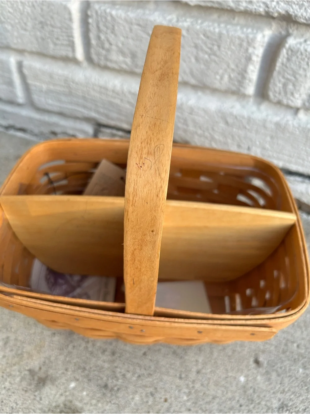 Vintage 1997 Longaberger Utensil Basket With Divider  Hand Woven USA 11x11x8